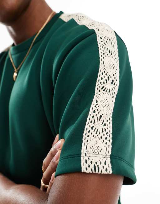 ASOS DESIGN relaxed boxy heavyweight t shirt with shoulder taping in dark green