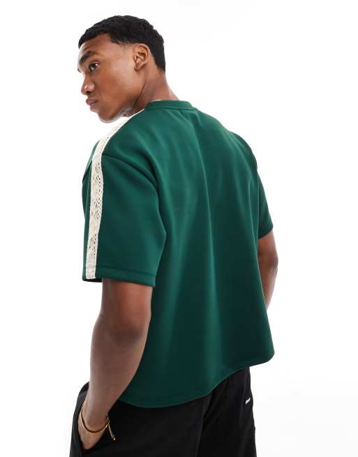 ASOS DESIGN relaxed boxy heavyweight t-shirt with shoulder taping in dark green, 3 of 4