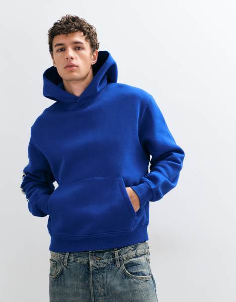 ASOS DESIGN relaxed boxy hoodie met print in blauw - view 1
