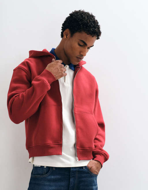 ASOS DESIGN relaxed boxy hoodie met rits in rood, 2 van 5