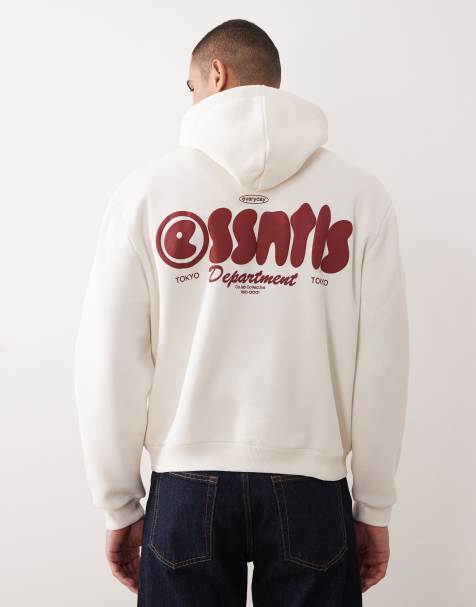 ASOS DESIGN relaxed boxy hoodie with bubble text print in cream - view 1