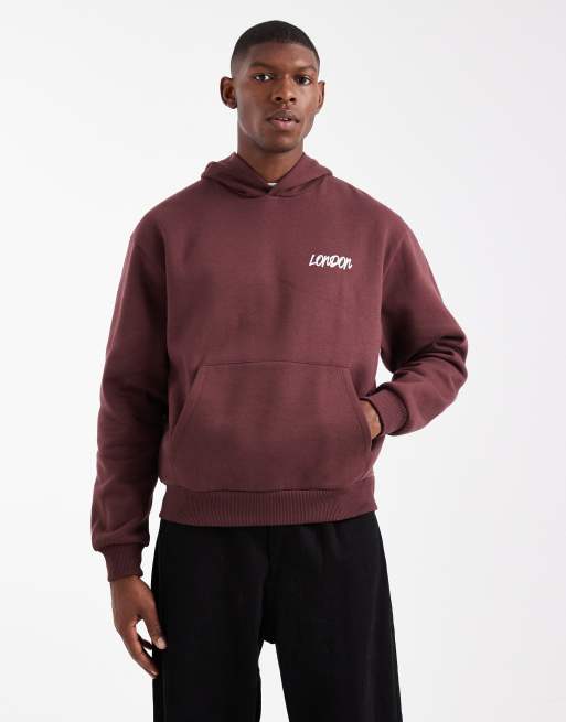 ASOS DESIGN relaxed boxy hoodie with graffiti print in brown, 3 of 5