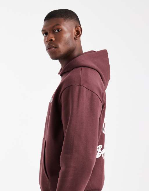 ASOS DESIGN relaxed boxy hoodie with graffiti print in brown, 5 of 5