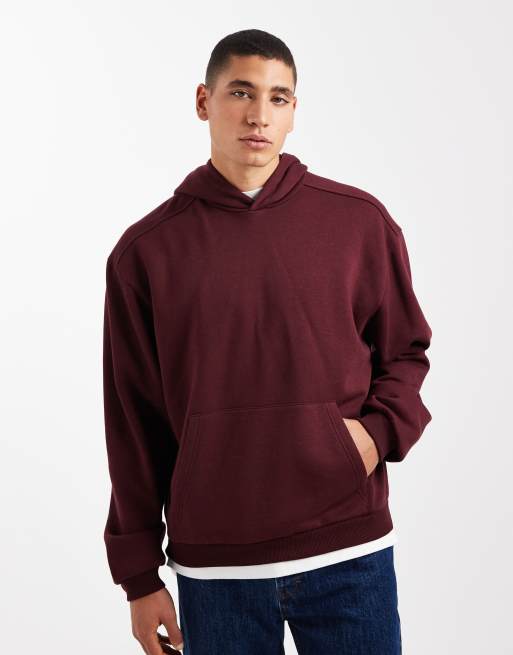ASOS DESIGN relaxed boxy hoodie with print in burgundy, 3 of 5