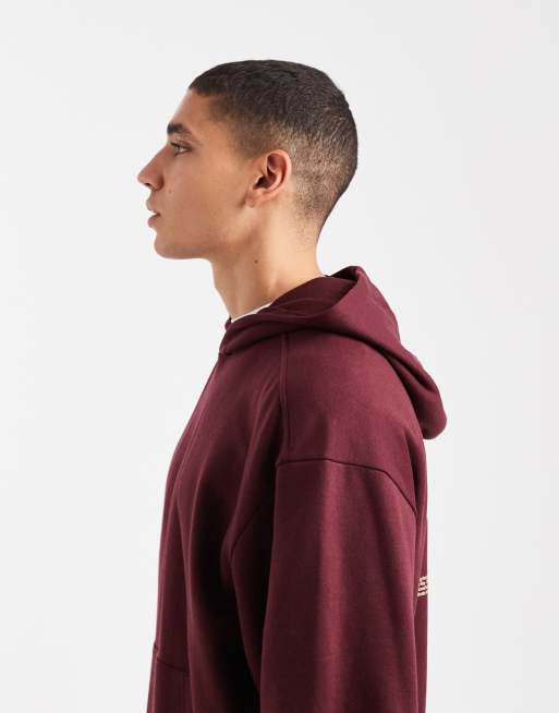 ASOS DESIGN relaxed boxy hoodie with print in burgundy, 4 of 5