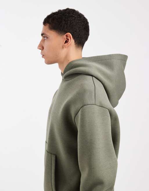 ASOS DESIGN relaxed boxy hoodie with text print in khaki in scuba-style fabric, 4 of 5