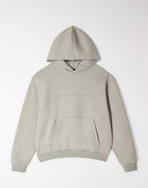 ASOS DESIGN relaxed boxy hoodie with text print in stone - view 1