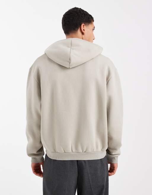 ASOS DESIGN relaxed boxy hoodie with text print in stone, 3 of 5