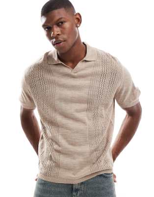 Asos Design Relaxed Boxy Knit Polo Shirt With Vertical Panels In White