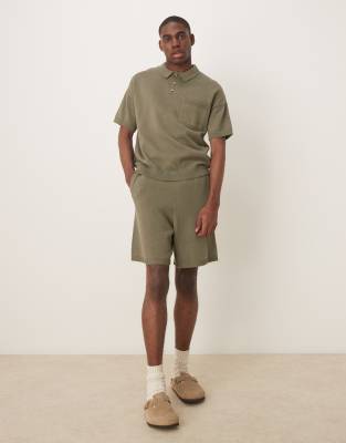 Asos Design Relaxed Boxy Knitted Midweight Cotton Polo With Chest Pocket In Green