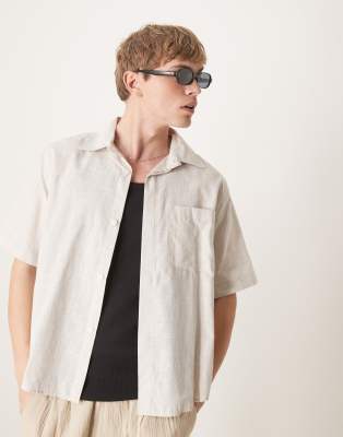 Asos Design Relaxed Boxy Fit Knitted Polo With Chest Pocket And Embroidery Text In Neutral