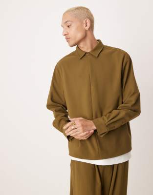 relaxed boxy overhead shirt in brown - part of a set