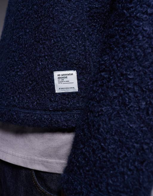 ASOS DESIGN relaxed boxy polo funnel neck sweatshirt in borg with workwear badge in navy, 5 of 5