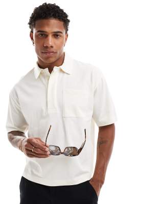 Asos Design Relaxed Boxy Polo Shirt In Ecru-neutral