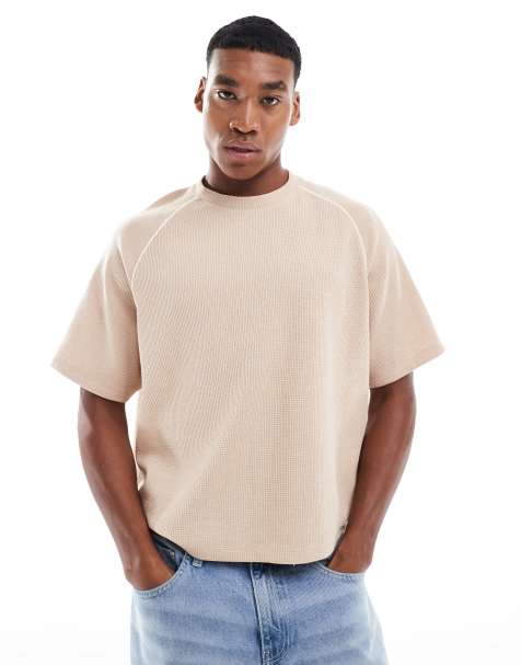 ASOS DESIGN relaxed boxy polo shirt with lace panels in neutral - view 1