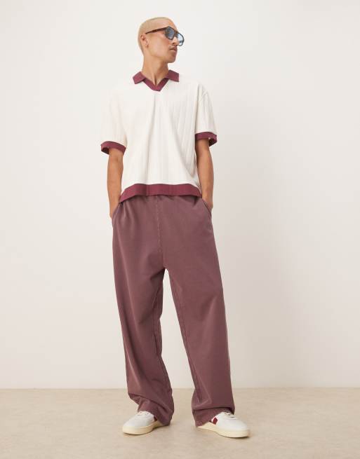 ASOS DESIGN relaxed boxy polo T-shirt with contrast collar in cream rib, 3 of 4