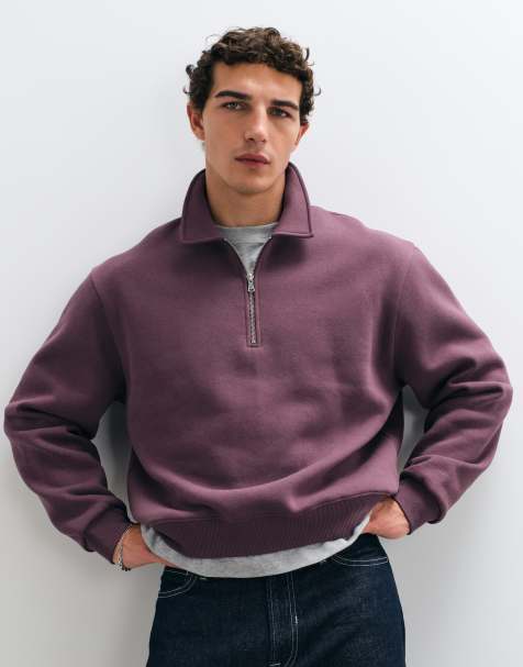 ASOS DESIGN relaxed boxy polosweater met rits in paars - view 1