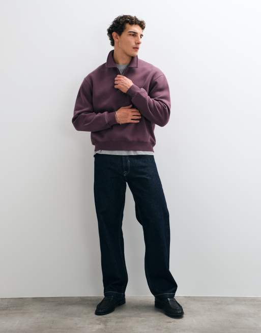 ASOS DESIGN relaxed boxy polosweater met rits in paars, 3 van 5