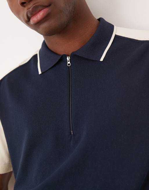 ASOS DESIGN relaxed boxy premium knit zip polo in green