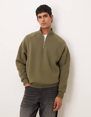 Asos Design Relaxed Boxy Quarter Zip Sweatshirt In Green