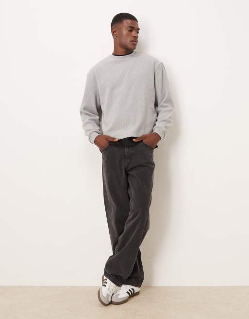 ASOS DESIGN relaxed boxy ribbed sweatshirt in grey marl, 2 of 5
