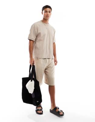 Asos Design Relaxed Boxy Ribbed Texture T-shirt In Neutral
