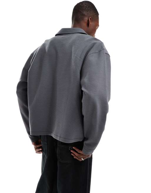 ASOS DESIGN - Camicia giacca squadrata oversize grigia