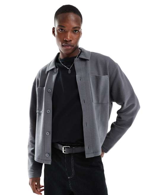 ASOS DESIGN - Camicia giacca squadrata oversize grigia