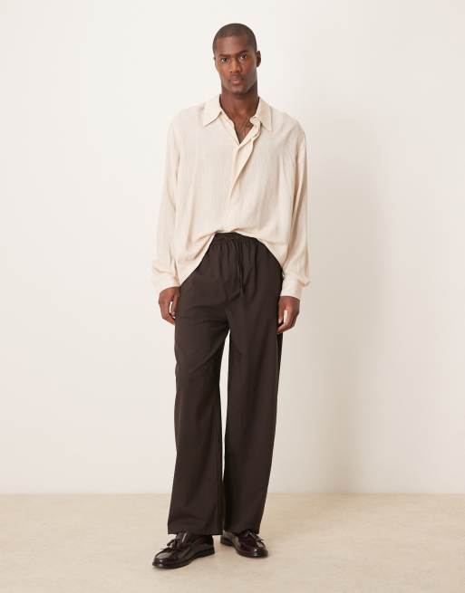 ASOS DESIGN relaxed boxy shirt with 70s collar in brown stripe, 2 of 4