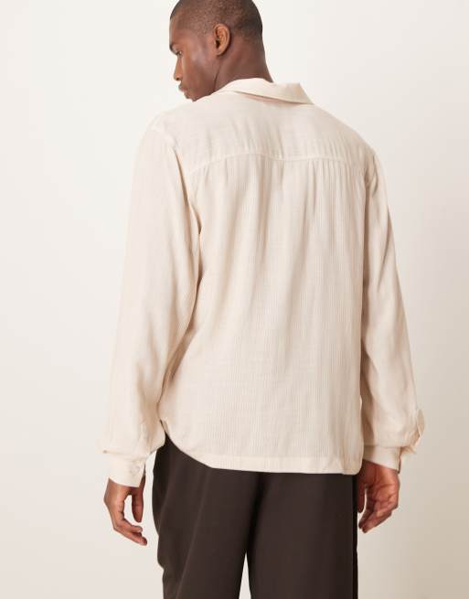 ASOS DESIGN relaxed boxy shirt with 70s collar in brown stripe, 4 of 4