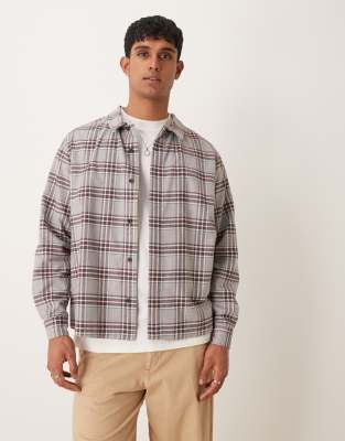 ASOS DESIGN relaxed boxy shirt with brushed check in grey and burgundy-Multi