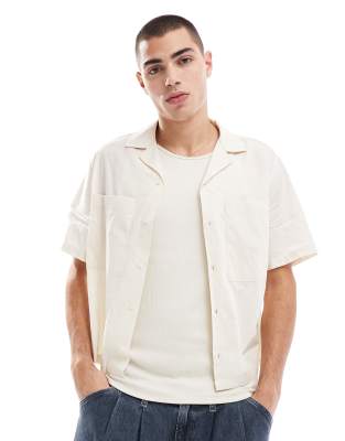 Asos Design Relaxed Boxy Shirt With Front Pockets In Neutral