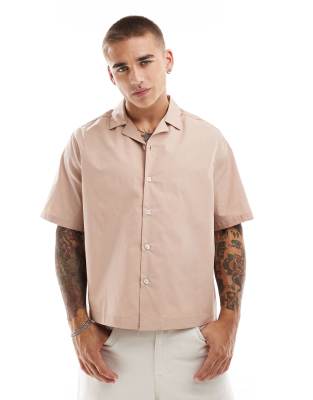 ASOS DESIGN relaxed boxy shirt with revere collar in clay-Brown