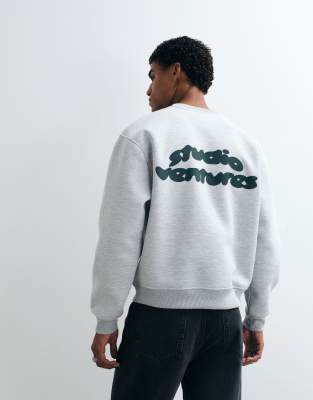 Asos Design Relaxed Boxy Sweatshirt With Print In Gray