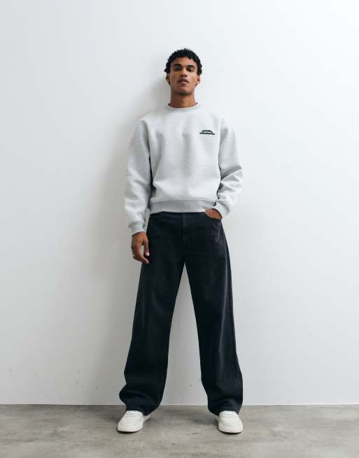 ASOS DESIGN relaxed boxy sweatshirt with print in scuba-style fabric in gray, 4 of 5
