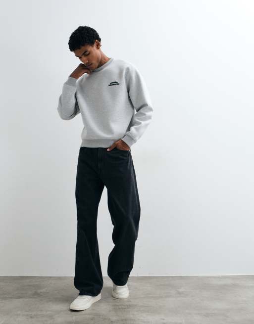 ASOS DESIGN relaxed boxy sweatshirt with print in scuba-style fabric in grey, 2 of 5