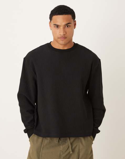 ASOS DESIGN relaxed boxy sweatshirt with ribbed texture in black - view 1