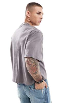 Asos Design Relaxed Boxy T-shirt With Half Sleeves In Gray