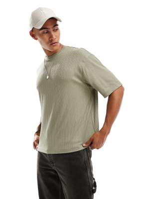 ASOS DESIGN relaxed boxy t-shirt with rib texture in khaki-Green