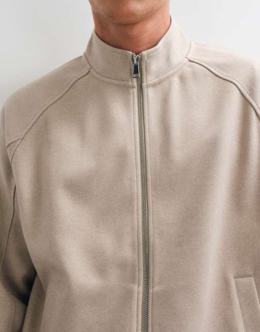 ASOS DESIGN relaxed boxy textured funnel neck zip through in grey, 4 of 5