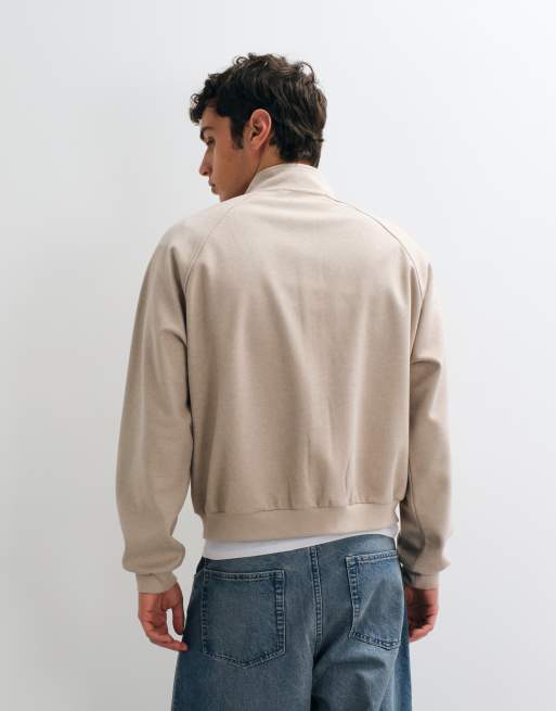 ASOS DESIGN relaxed boxy textured funnel neck zip through jacket in light beige, 5 of 5