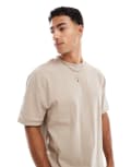 [ASOS DESIGN] ASOS DESIGN relaxed boxy textured rib t-shirt in stone-Neutral XL Silver Mink
