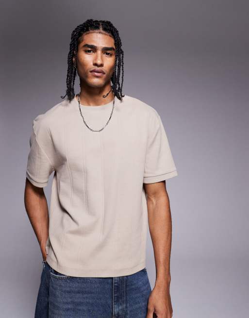 ASOS DESIGN relaxed boxy textured rib t-shirt in stone