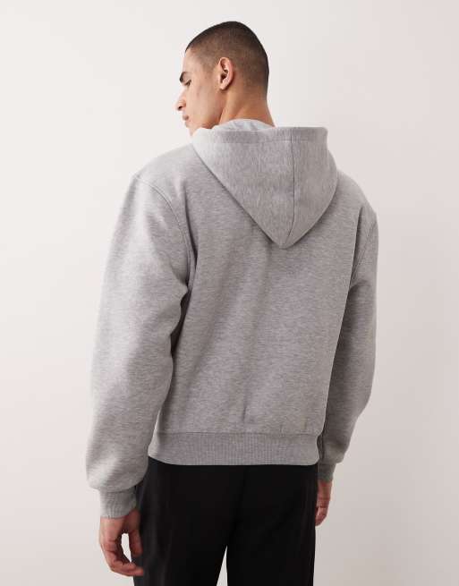 ASOS DESIGN relaxed boxy zip-through hoodie with chain stitch embroidery in grey marl, 3 of 5