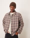 [ASOS DESIGN] ASOS DESIGN relaxed boxy zip through shacket in brushed brown check-Multi S MULTI