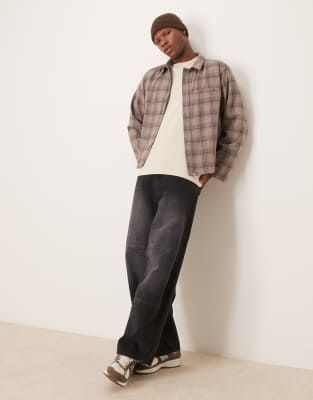 ASOS DESIGN relaxed boxy zip through shacket in brushed brown check