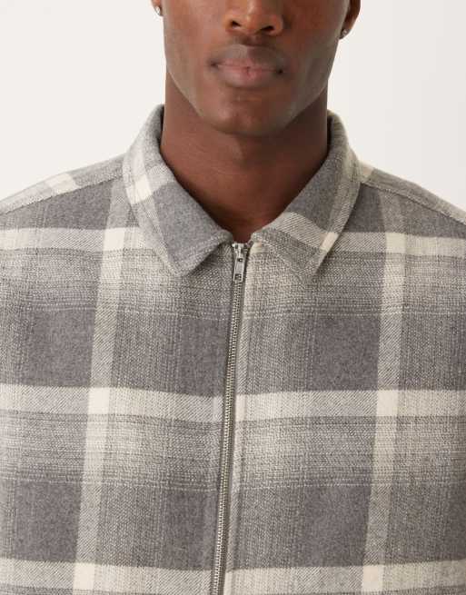 ASOS DESIGN relaxed boxy zip through shacket in gray brushed check, 4 of 4