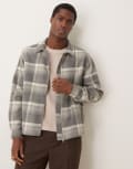 [ASOS DESIGN] ASOS DESIGN relaxed boxy zip through shacket in grey brushed check M GREY