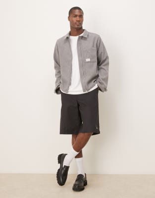 Asos Design Relaxed Boxy Zip Through Shirt With Brushed Finish And Woven Tab In Gray