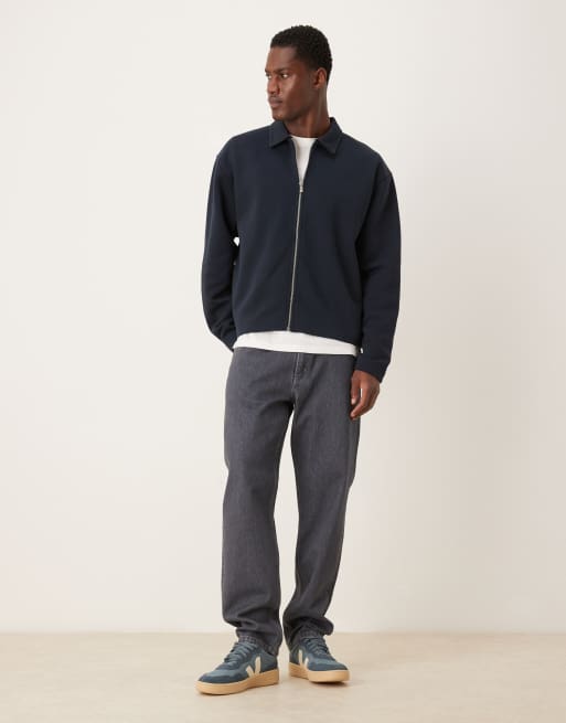 ASOS DESIGN relaxed boxy zip-through Harrington in navy